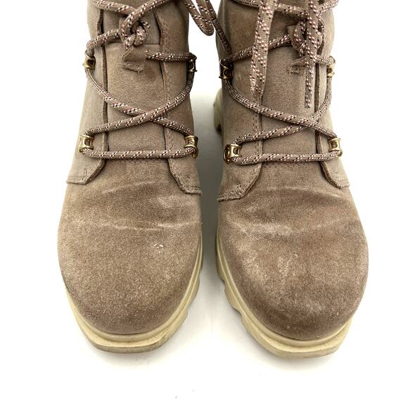 Sorel Joan of Arctic Wedge III Lace Boot Suede Ankle Bootie Gray Taupe - Picture 4 of 7
